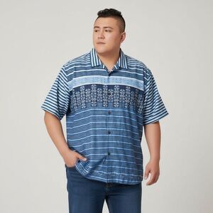 Tommy Bahama Blue Printed Short Sleeve Button Front Silk Shirt XXL